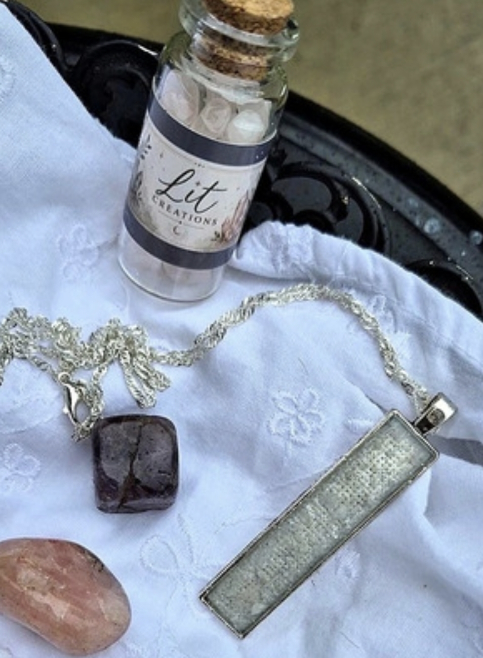 Rectangular Pendant With Amethyst And Aquamarine On A silver Chain